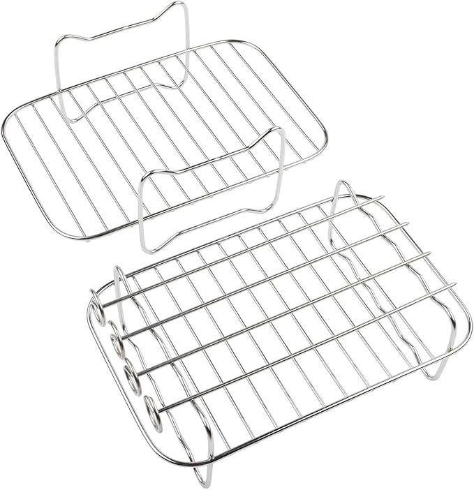304 Stainless Steel Air Fryer Rack, Dual Basket Accessory for DZ201 40 550 Stackable Cooking Rack for Oven Microwave Steamer 20x15x6cm