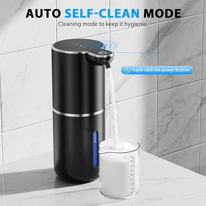 Fantictas Automatic Soap Dispenser Touchless Automatic Foam Soap Dispenser 380ML 4 Adjustable Levels 1200mAh Soap Dispensing Wall Mount for Kitchen and Bathroom,Black