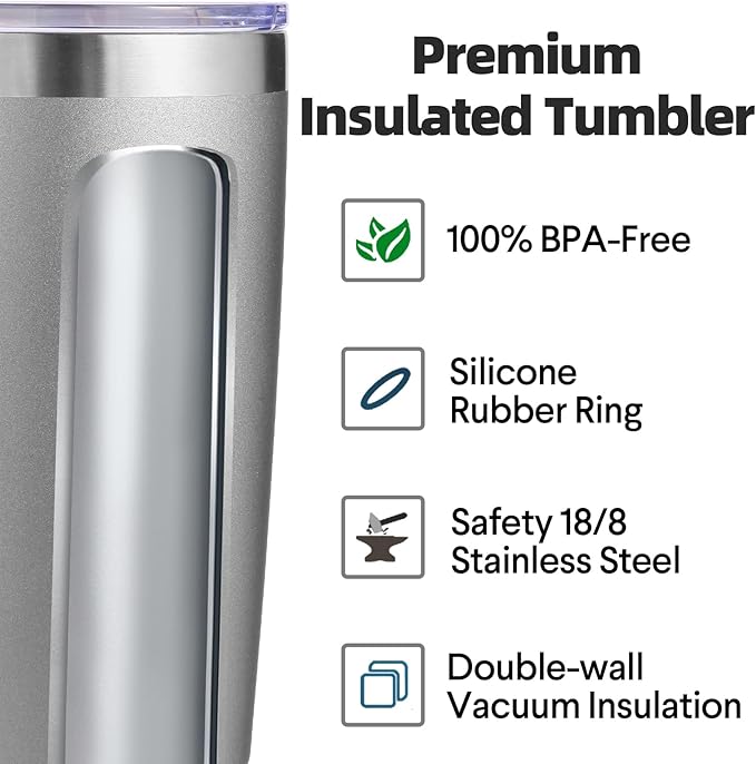 Volhoply 20oz Stainless Steel Tumbler with Lid and Straw Bulk 4 Pack,Double Wall Insulated Travel Iced Coffee Mug Fits Cup Holder,Powder Coated Cups for Hot/Cold Drinks,Christmas Gifts（Gray,4 Set）