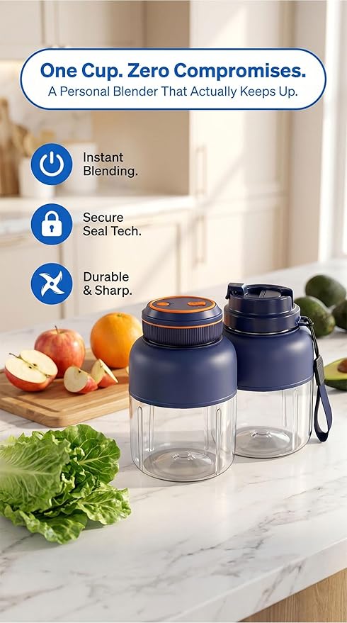 Portable Wireless Juicer Cup - 44 oz Cordless Blender with 38-Blade 18000 RPM High-Speed Motor, USB-C Rechargeable Personal Smoothie Maker for Gym, Travel, and Outdoors (Single Cup-Blue,28oz)