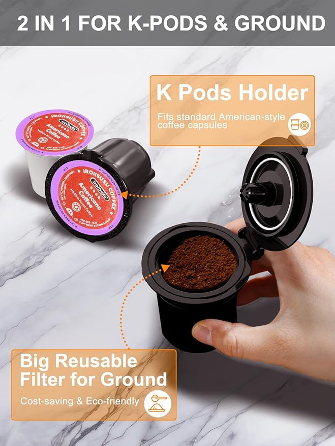 Small Single Serve Coffee Maker, Fast Brew for K-Cup & Ground Coffee, 6-12 Oz Brew Sizes, One-Button Single Cup Coffee Maker, Coffee Machine with Descaling Reminder,Grey, 9.45 Inches