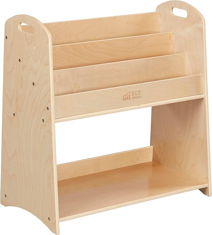 ECR4Kids 3-Shelf Floor Book Display with Handles and Storage, 30in, Kids Bookshelf, Natural