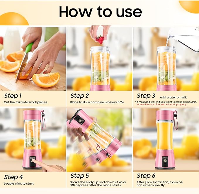 Cordless Personal Size Portable Blender - 380Ml Blender Smoothies and Shakes, BPA Free Traveling Juice Cup with Powerful Blending, Freshly Squeezed in Sports/Travel/Home