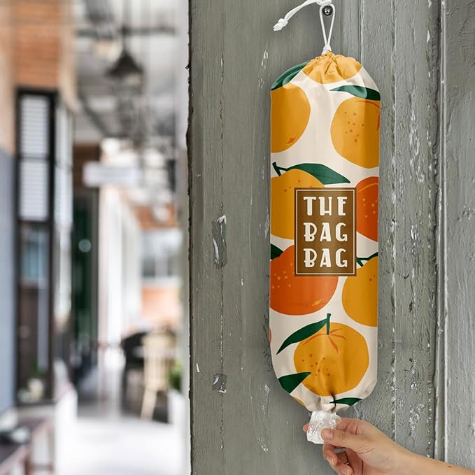 Plastic Bag Organizer,Reusable Grocery Country Style Plastic Bag Dispenser, for Home Kitchen Travelling Camping Decor, use 1 Pack，Tangerine Pattern