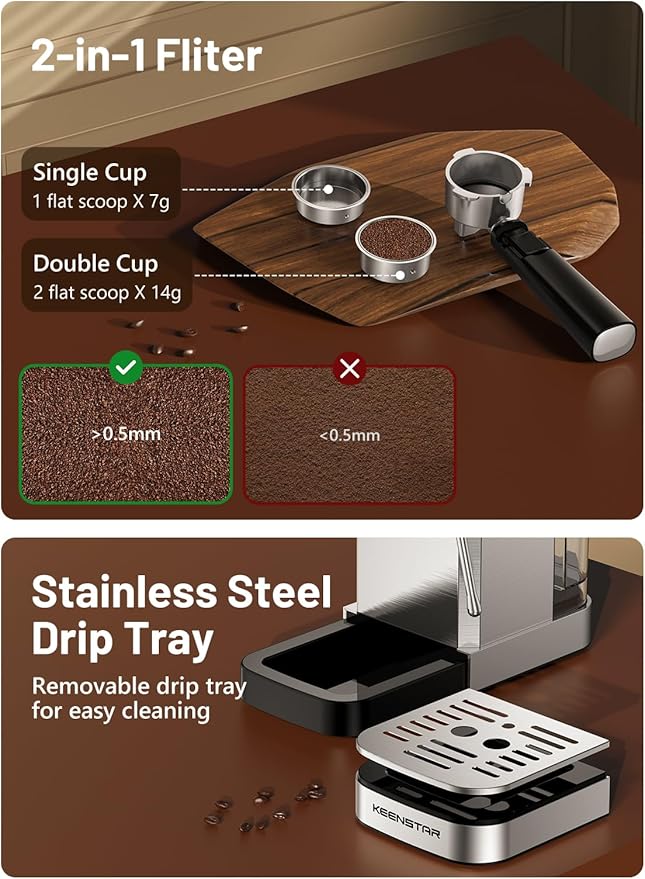 KEENSTAR 20Bar Espresso Machine with Rapid Cold Brew, Hot & Iced Coffee Makers, Stainless Steel Espresso Maker with Milk Frother Steam Wand, Touch Screen with Water Tank for Latte, Cappuccino, Gift
