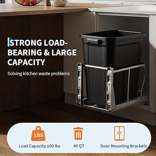 10 Gal Pull Out Trash Can Under Cabinet, Heavy Duty Under Sink Garbage Can Kit with Soft-Close Slides | Slide Out Waste Bin for Kitchen, Laundry | Requires Minimum Cabinet Opening 12" W x 18" D