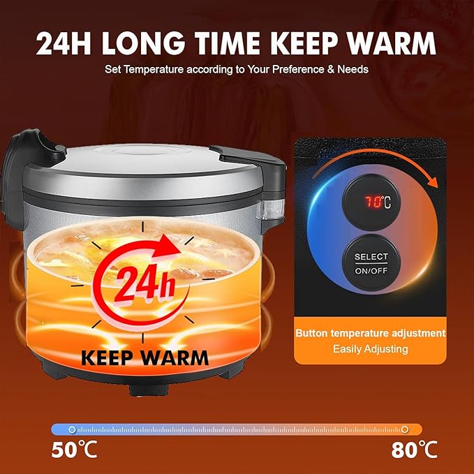 32.1QT Commercial Rice Warmer(Not Rice Cooker) Portable Big Food Rice Warmer / 122℉- 178℉ Adjustable Temperature/ 160W/ Non-stick Inner Pot For Restaurant Party Family