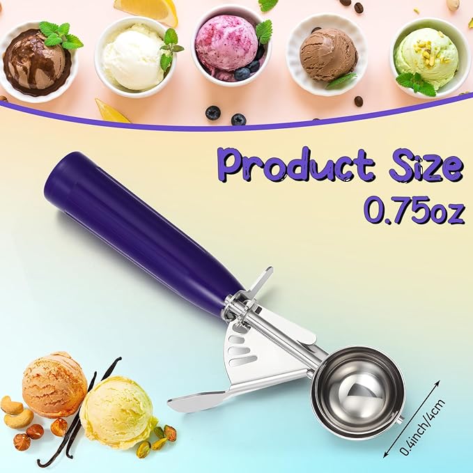 Reallnaive 2 Pcs Release Cookie Scoops Ice Cream Scooper with Trigger Release Portion Scoop Stainless Steel for Portion Control, Baking Food, Cookie Dough (0.75 oz,Purple)