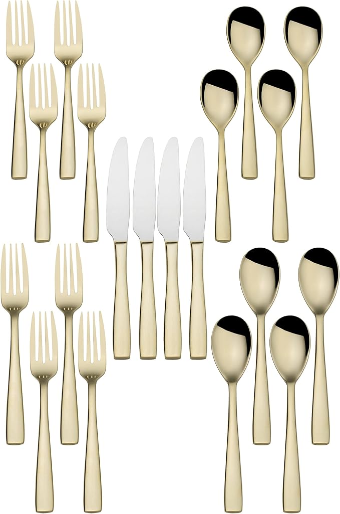 Mikasa Delano Gold Plated 20-Piece Stainless Steel Flatware Set, Service for 4