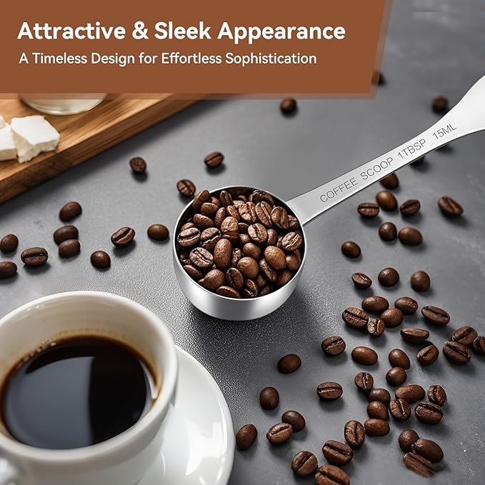 1PCS Coffee Scoop(1TBSP | 3TSP | 15ML), Stainless Steel Measuring Spoon, Food Grade Scooper for Ground Coffee, Bean, Powder, Espresso
