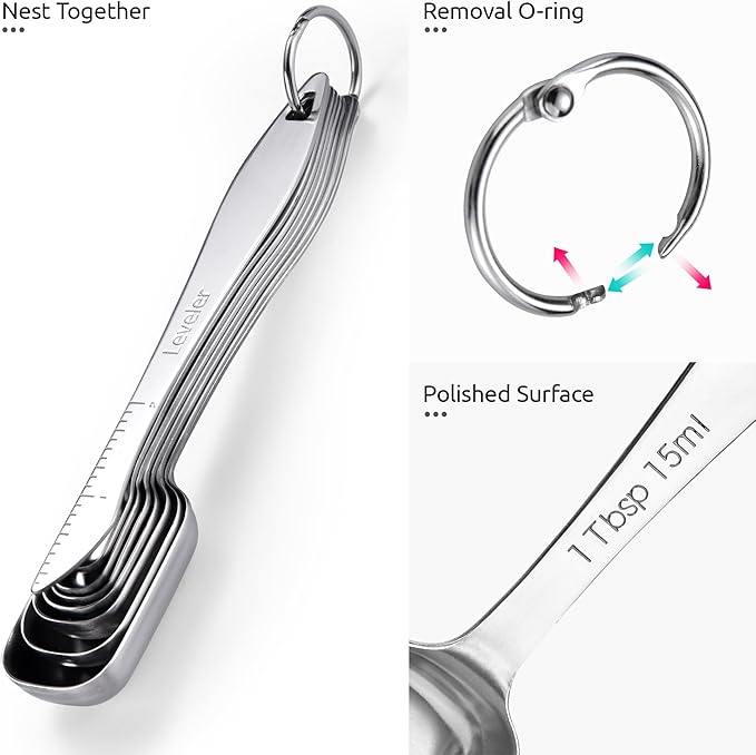 U-Taste 18/8 Stainless Steel Measuring Cups and Spoons Set of 10, and 18/8 Stainless Steel Square Measuring Spoons Set of 8 (Aqua Sky+Silver)