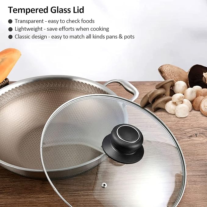 15.4 Inch Tempered Glass Lid Replacement Cover for 15.4" Cast Iron Skillets, Frying Pans and Wok, Clear