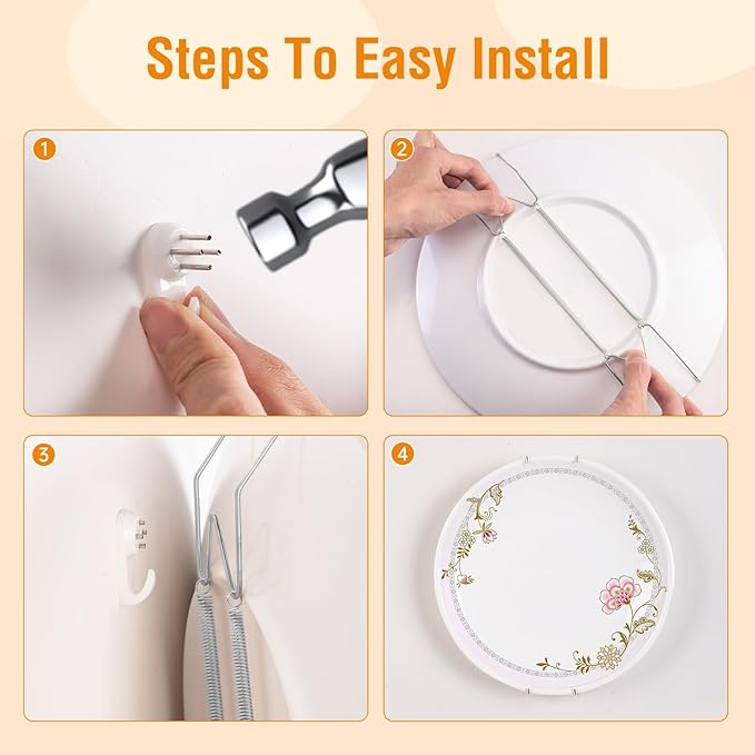 3 Pack Plate Hangers for The Wall, Suitable for 16-20 inch Art Plate, Stainless Steel Invisible Heavy Duty Wire Plate Holder with Wall Hooks, Plate Hangers for Displaying Plates, Platter, Dish, Silver