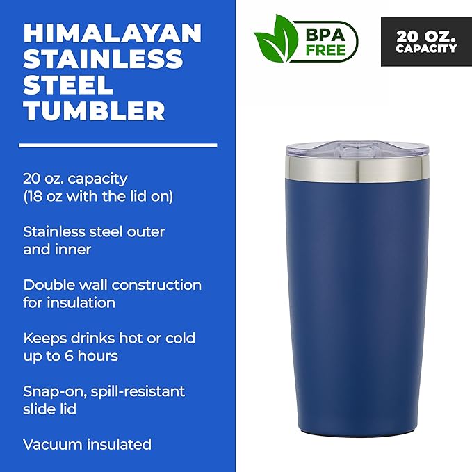 6 Ct of 20 Oz Two-Tone Himalayan Stainless Steel Tumbler with Lid – Navy Blue – Customizable Insulated Cups for Water, Coffee, Hot & Iced Drinks – Great for DIY, Events, Work