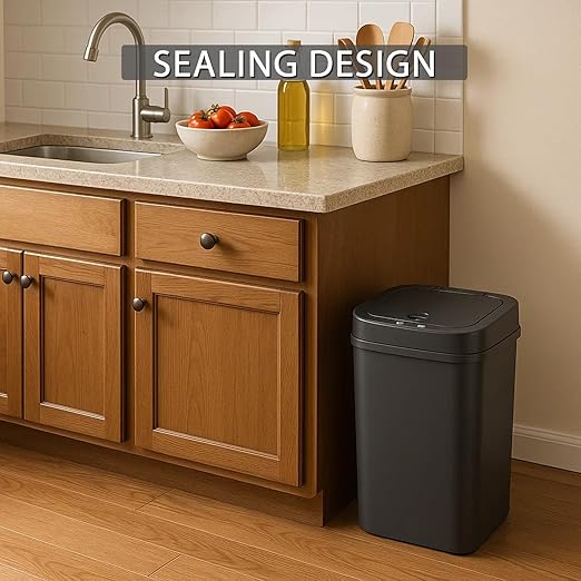 Touchless Motion Sensor Trash Can with Sealing Lid Automatic Soft Close Silent Bathroom Kitchen Office Waste Bin Narrow Rectangular ABS Hands Free Smart Home Garbage Container (Black)