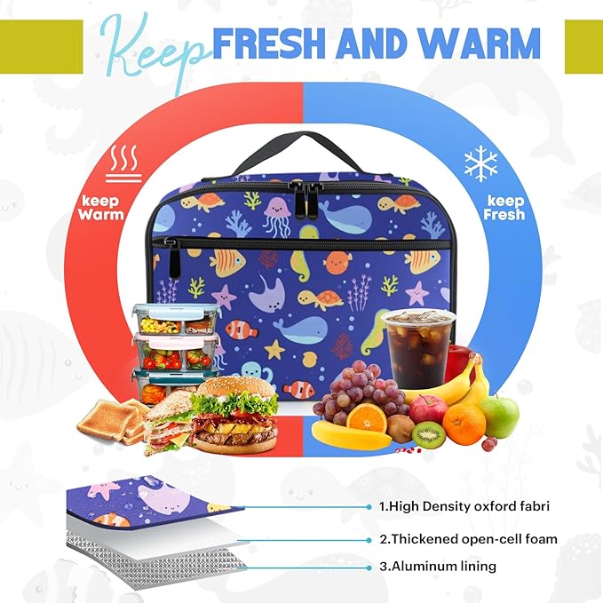 Lunch Box for Women Men & Adult, Insulated Lunch Bag, Cooler Reusable Cute Lunch Containers, Leak Proof and Waterproof Large Capacity lunch tote bags for Work, Travel, Picnic Outdoor and Beach