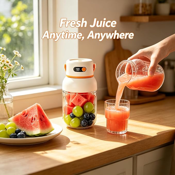 Portable Electric Juicer Cup with Zero Cord Hassle, USB-C Rechargeable Personal Blender, Leakproof Personal Portable Juicer Blender for Gym, Office, Travel and Outdoors (1000ml)