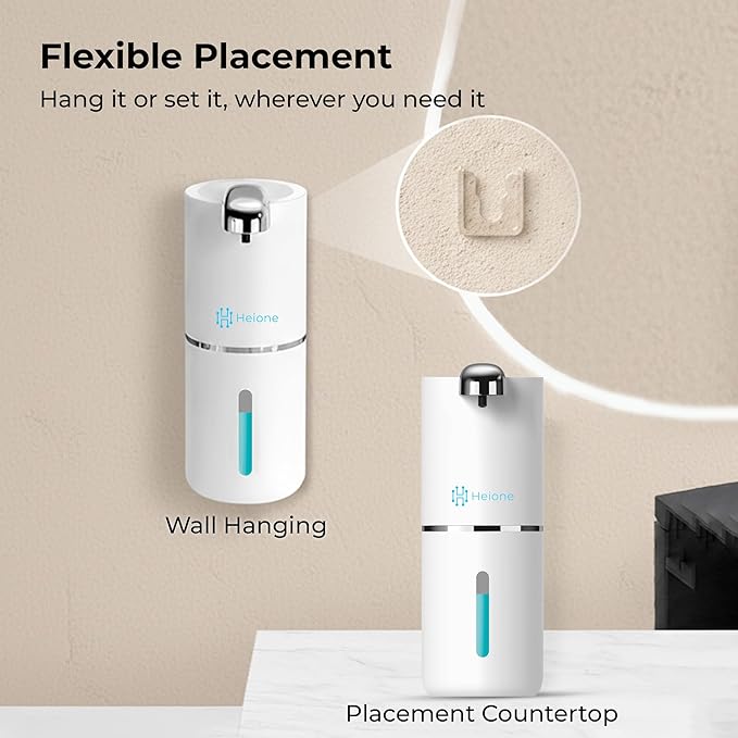 Automatic Touchless Foam Soap Dispenser (White, 12.8oz) | USB-C Rechargeable, Infrared Sensor, IPX5 Waterproof for Bathroom, Sinks, Kitchen | Wall Mount or Countertop for Hand Soap