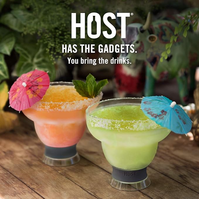 Host FREEZE Stemless Margarita Glasses, Insulated Plastic Cocktail Glasses for Frozen Drinks, Double Wall Chiller Cups for Beach, Outdoor Party, Home Bar, Margarita Gifts, 12 oz, Set of 2, Green