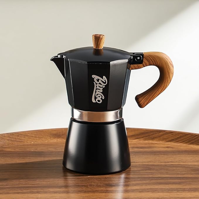 Bincoo Espresso Maker Stovetop, Moka Pot 6-Cups, Espresso Pot Classic Italian Coffee Maker,Single Safety Valve (Black, 6 Cup)