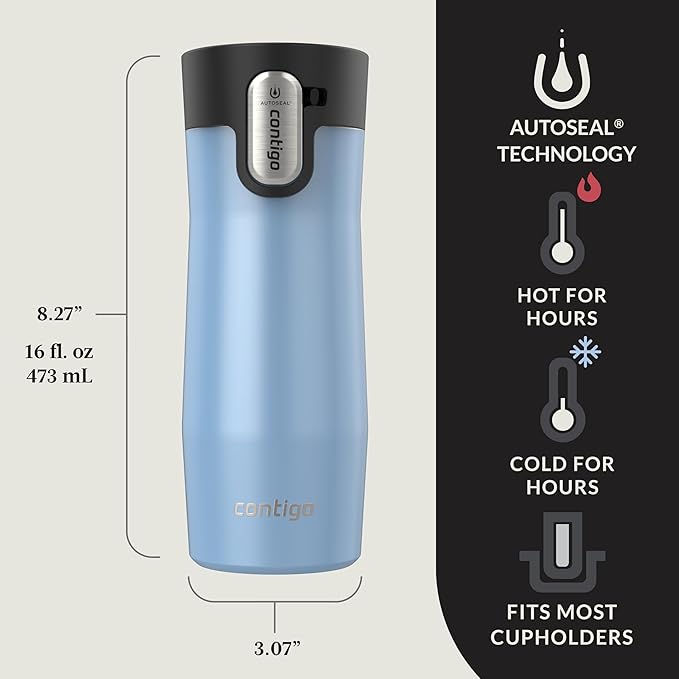 Contigo AUTOSEAL West Loop Vacuum-Insulated Stainless Steel Travel Mug with Easy-Clean Lid 16 oz 2-Pack Salted Frosted Pearl Glacier Frosted Pearl