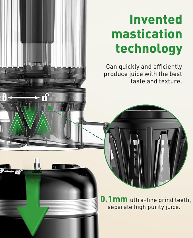 Cold Press Juicer Machines for Whole Vegetables & Fruits, Slow Masticating Juicer Maker with Wide Feed Chute, High Juice Yield, Easy to Clean, Black