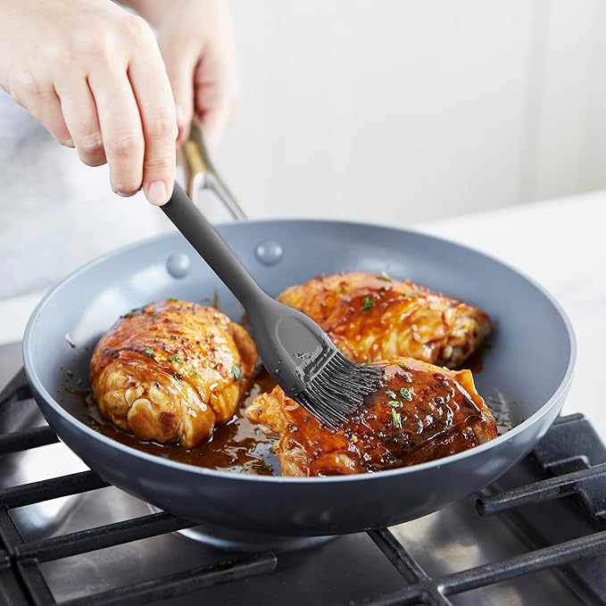 GreenPan Silicone Basting Brush, Cooking Kitchen Utensil, Sauce Marinades BBQ Grill Bake, Flexible Rubber Nonstick Cookware, Steel Core, Heat-Resistant, Anti-Slip Handle BPA-Free Dishwasher Safe, Gray