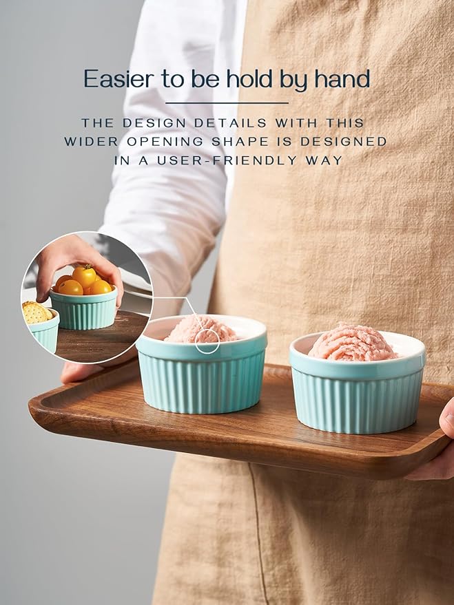 DOWAN 8 oz Ramekins - Ramekins for Creme Brulee Porcelain Ramekins Oven Safe, Classic Style Ramekins for Baking Souffle Ramekins Ramekins Bowls, Set of 6, Blue