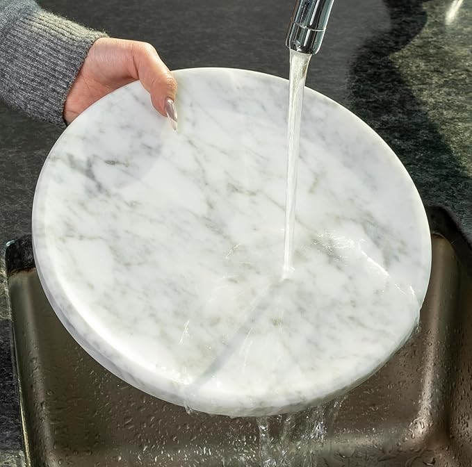 Natural Marble Decorative Tray for Bathroom Bedroom Kitchen Dresser, 11” Round Vanity Trays for Jewelry, Perfume, Cosmetic, Candle, Countertop Storage Organizer for Home Decor White, Arabescato