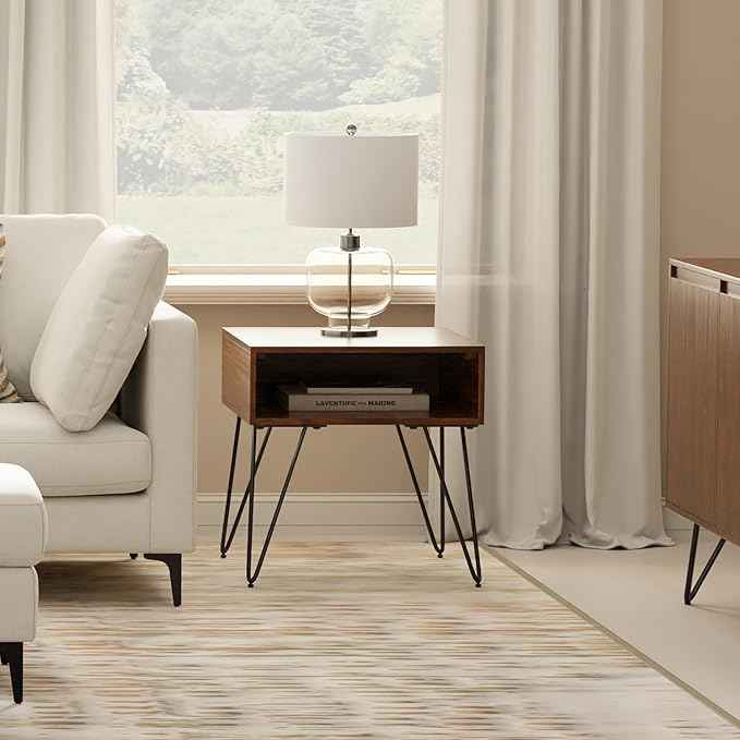 SIMPLIHOME Hunter Industrial 22 inch Wide Metal End Table in Walnut Veneer for The Living Room and Bedroom