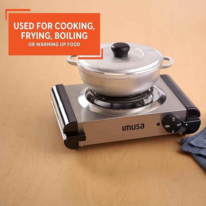 IMUSA USA GAU-80311 Electric Single Burner 1000-Watts, Stainless Steel, Silver