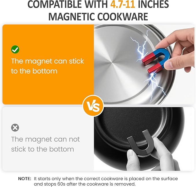 Sunvivi 1800W Induction Cooktop, Commercial-Grade Electric Countertop Burner with Timer, Induction Hot Plate with LED Screen, 10 Power(300W-1800W), 10 Temp Setting(140°F-536°F), Black