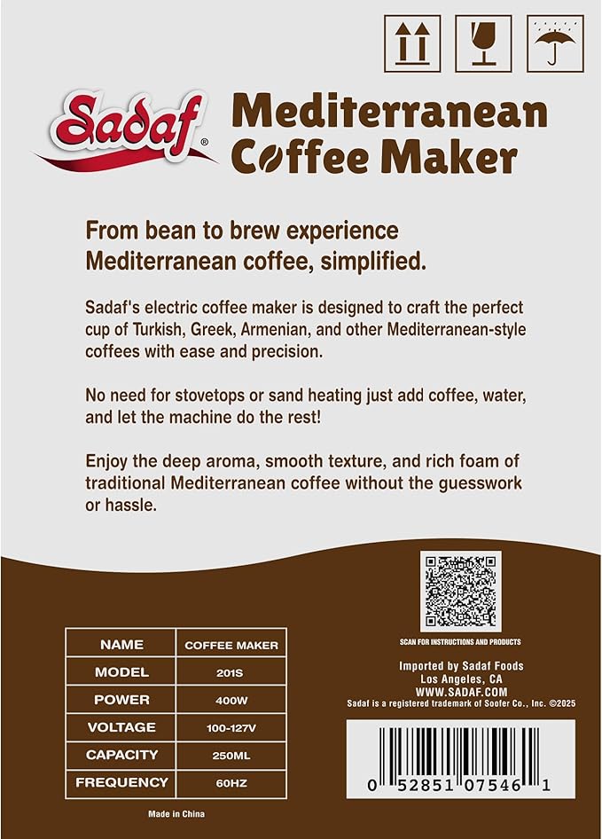 Sadaf One-Touch Mediterranean Coffee Maker – Electric Turkish, Greek, and Armenian Coffee Machine - Stainless Steel Coffee Maker - Foam Control & Overflow Sensor - Middle Eastern Cuisine - 250ml, Gold