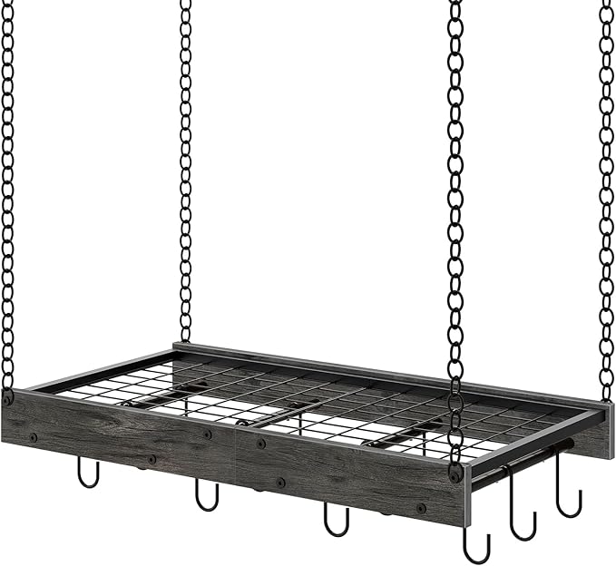 CHOEZON Hanging Pot Rack, Ceiling Mounted Pot Hanger, Vintage Pot Rack for Kitchen, Pot Storage Organizer, with 12 S-Shaped Hooks, for Cookware Storage, Space Saving, Charcoal Black and Black TPR01BC
