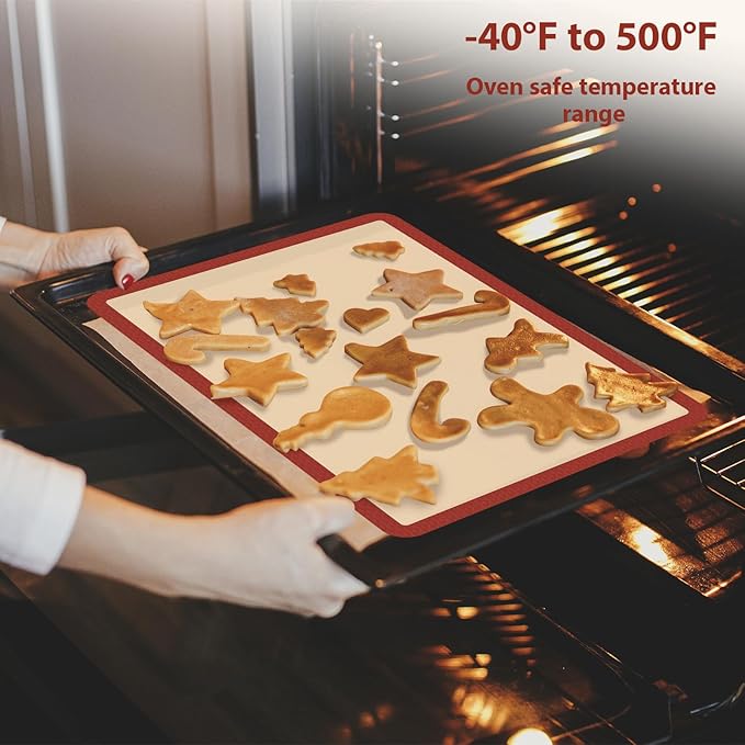 Silicone Baking Mat Set of 6, Baking Mats Silicone for Baking Sheets, Non-Stick & Reusable Silicone Mats for Baking Pastries, Macarons, Cookies, Pizza