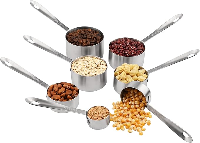 Smithcraft Measuring Cups and Spoons Set, 18/8 Stainless Steel Measuring Cups and Spoons, Metric & US Metal 7 Kitchen Measure Cups & 6 Measuring Spoons, Baking Measuring Tools Set 13