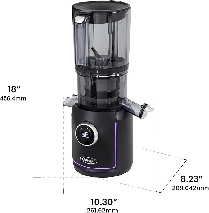 Omega Ultimate Performance Slow Masticating Batch Juicer with Intellidial Technology Cold Press Vegetable and Fruit Juice Extractor with 64-Ounce Hopper and 4 Juice Shot Glasses, 200-Watts, Black