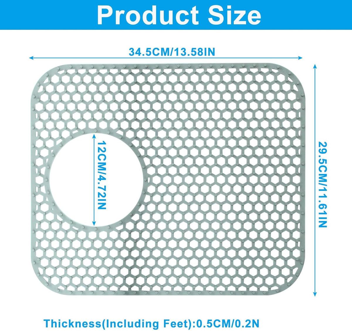 1 Pcs Kitchen Sink Mat, Grey Rear Drain Folding Non-slip Silicone Sink Mat Heat Resistant, for Kitchen Stainless Ceramic Bottom Protectors