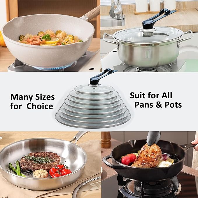 Glass Lid For Pots, Pans and Skillets, Round Tempered Clear Glass Cover Replacement with Steam Vent, Heat Resistant Handle, 11″, 12″, 12.5″, 13.5″ And 14″