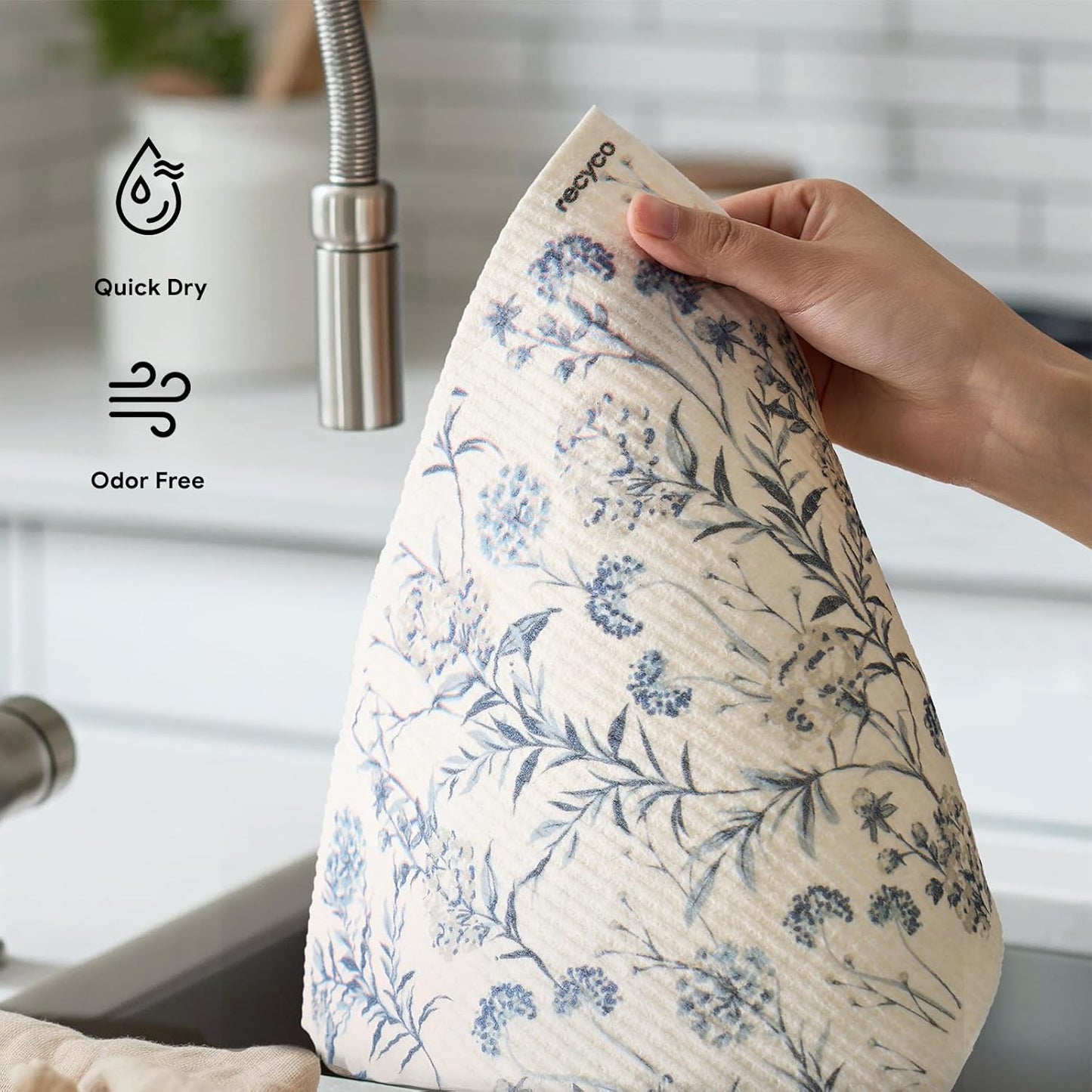 RECYCO Swedish Dishcloths for Kitchen | 4 Pack Oversized Washable Dish Rags | Large Cellulose Reusable Cleaning Paper Towels | Absorbent Counter Dish Cloth Sponge XL Kitchen Wipes, 12" L x 10" W