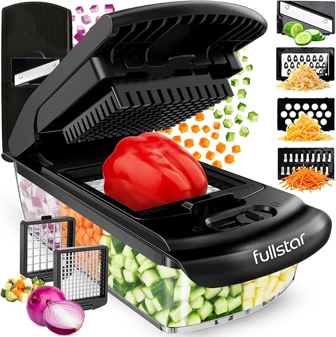 Fullstar The Original Pro Chopper - Vegetable Chopper and Slicer, Food Chopper with Container, Fruit Slicer, Kitchen Gadgets & Gifts, Home Essentials (6 in 1, Black)