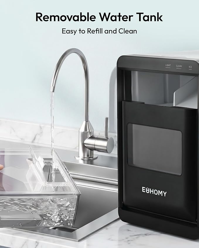 EUHOMY Nugget Ice Maker Countertop, 44Lbs/24H Sonic Ice Maker Machine, Self-Cleaning Pellet Ice Makers with Ice Scoop&Basket, Countertop Pebble Ice Maker for Home/Kitchen/Office