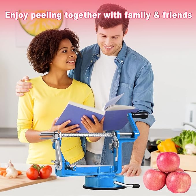 Apple Peeler, Slicer Corer Potato Peelers 3 In 1, Stainless Steel Heavy Duty with Suction Cup Base And 3 Extra Blades (Blue)