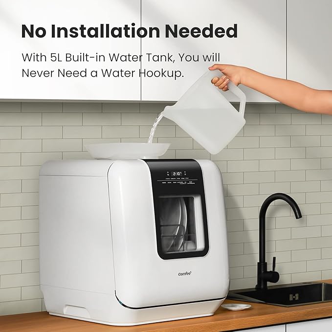 COMFEE' Countertop Dishwasher Bundle with Zojirushi 5-1/2-Cup Neuro Fuzzy Rice Cooker, White