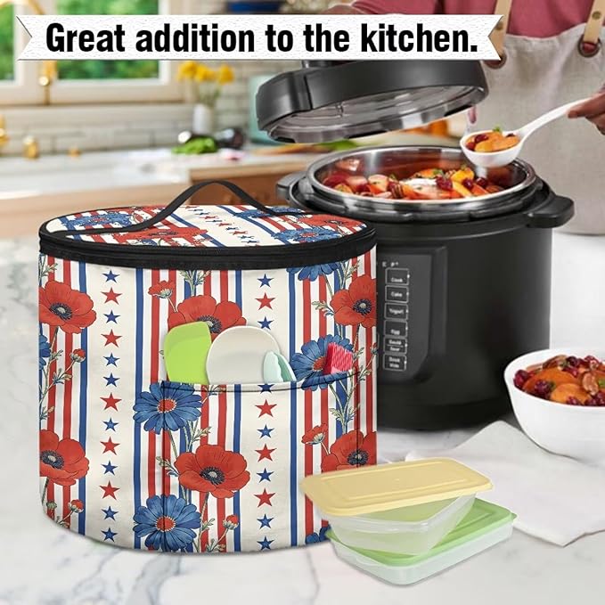 Stars And Stripes Pressure Cooker Insulation Bag for America250 Rose Print Insulated Carrier Electric Pressure Cooker Storage Bag Keep Your Cooker Dust Free