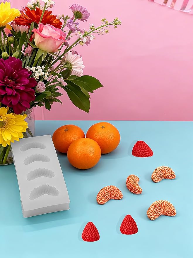 Fruit Shaped Silicone Molds, 3D Strawberry Orange Raspberry Blueberry Fondant Mold, Fruit Mold for Candy Jelly Cake Decor Soap Resin DIY Baking Tool for Parties & Gifts (4 Fruit)