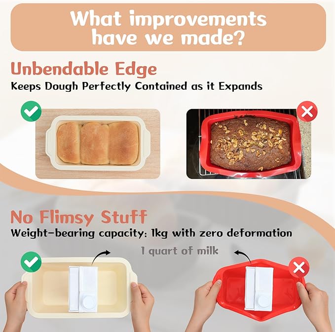 1 pc Silicone Bread Loaf Pans for Homemade Bread with Metal Frame, 9.5 x 5 Inch Non Stick Silicon Banana Loaf Pan for Oven, Silicone Baking Mold for Brownies,Sandwiches (Beige)