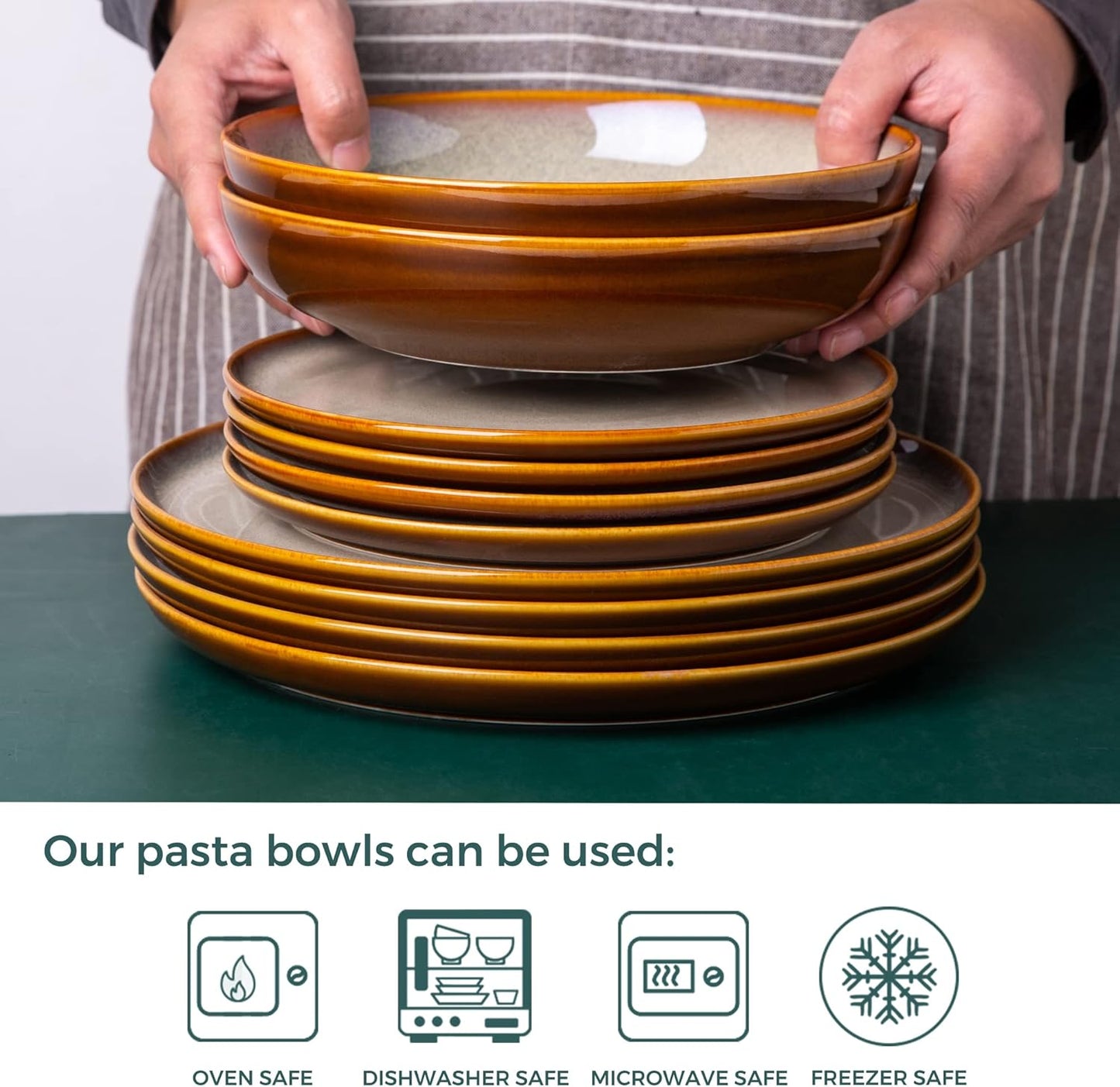 LERATIO Large Pasta Bowls,38oz Ceramic Pasta Bowls,9.0" Reactive Glaze Pasta Bowl Set of 4,Microwave & Dishwasher,Oven Safe,Wide Serving Bowls for Salad,Pasta,Fruit,Scratch Resistant-Khaki