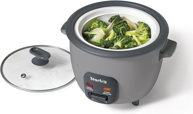 Starfrit 10-Cup Rice Cooker with Ceramic Coating - PFAS-Free - Clear Glass Lid- Grey