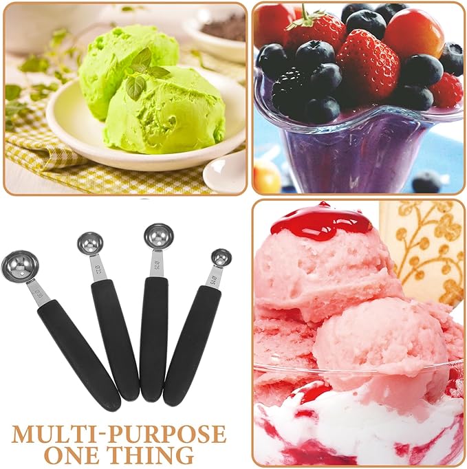 OUNONA 4pcs Stainless Steel Melon Baller Ice Cream Scoop Melon Ball Scoop Watermelon Spoon for Gelato Cantaloupe Ice Cream Watermelon Fruit